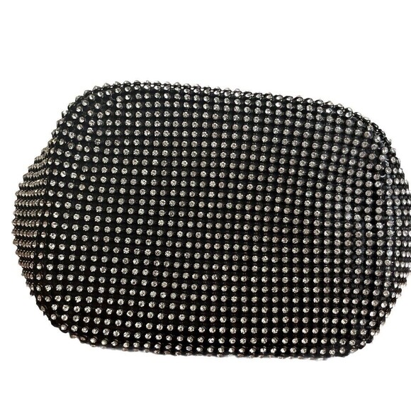 Le Regale Bag Evening Purse‎ Long Shoulder Strap Crystal Rhinestone Mesh Black - Picture 5 of 8